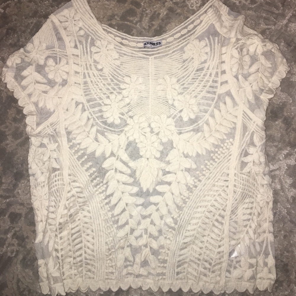 EXPRESS sheer ivory overlay top